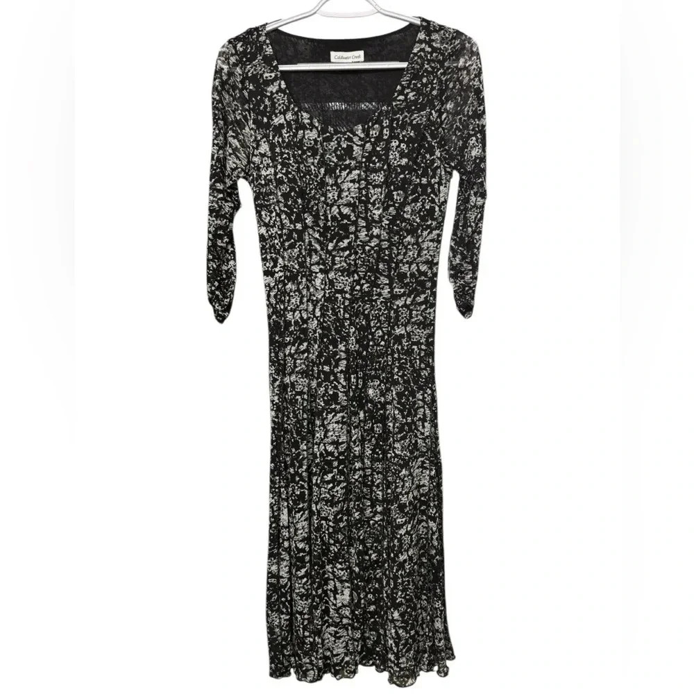 Coldwater Creek Black & White Longsleeve‎ Sheer Nylon Business Dress Size 6